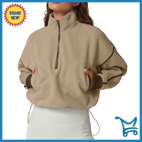 Jackets & Blazers - Women's Half Zip Fleece Pullover Cozy Sherpa Sweatshirt Winter Top